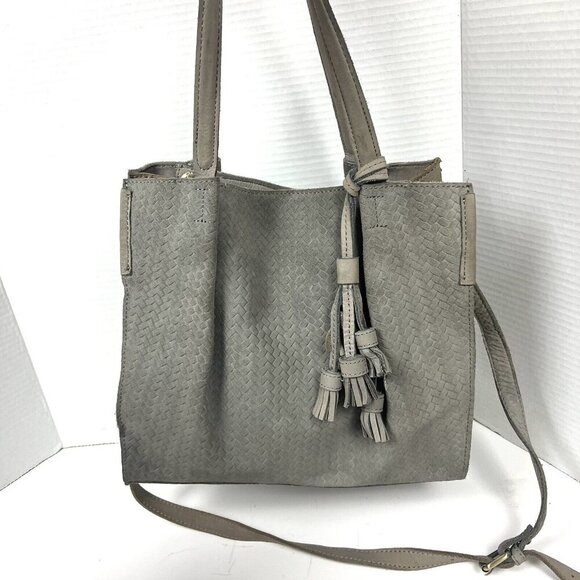 Miss Albright Handbags - Anthropology Miss Albright Gray Suede Purse Shoulder Strap Boho Handbag Tassels